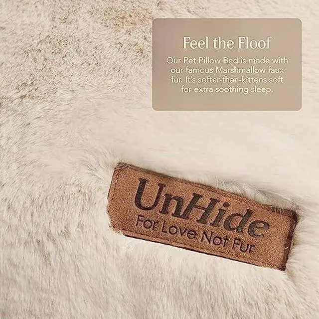 Alt view image 4 of 7 - UnHide Floof Pet Pillow - Extra Soft Dog Bed Pillow- Removable Faux Fur Cover - Machine Washable - Helps Ease Pet Anxiety & Provides The Perfect Sleep, 28 x 36 x 5, 10lbs - Beige