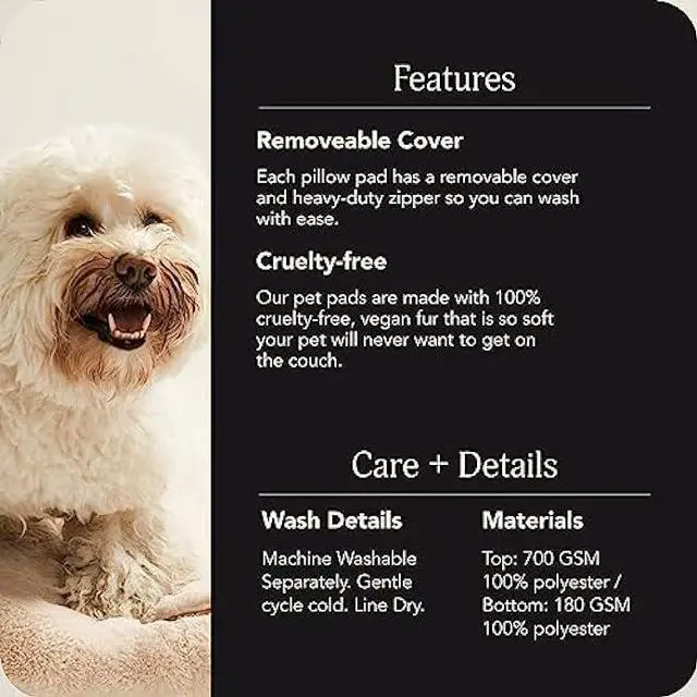 Alt view image 6 of 7 - UnHide Floof Pet Pillow - Extra Soft Dog Bed Pillow- Removable Faux Fur Cover - Machine Washable - Helps Ease Pet Anxiety & Provides The Perfect Sleep, 28 x 36 x 5, 10lbs - Beige