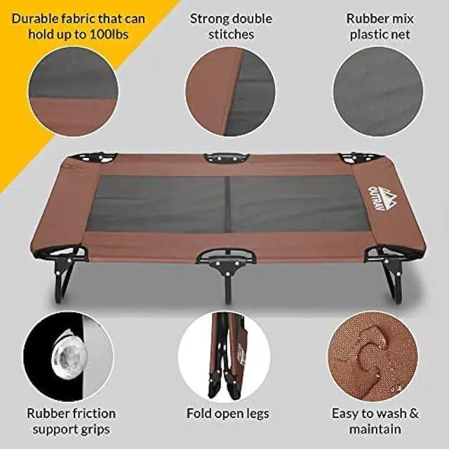 Alt view image 4 of 7 - Elevated Dog Cot with Steel Frame - Foldable Raised Play and Rest Bed for Dogs and Cats - Heavy Duty Strong Material Dog Bed - Pet Cot with Bonus Storage Bag (Large 42 x 24 x 8, Brown)