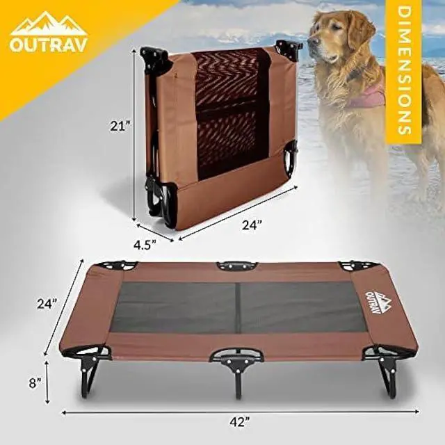 Alt view image 5 of 7 - Elevated Dog Cot with Steel Frame - Foldable Raised Play and Rest Bed for Dogs and Cats - Heavy Duty Strong Material Dog Bed - Pet Cot with Bonus Storage Bag (Large 42 x 24 x 8, Brown)