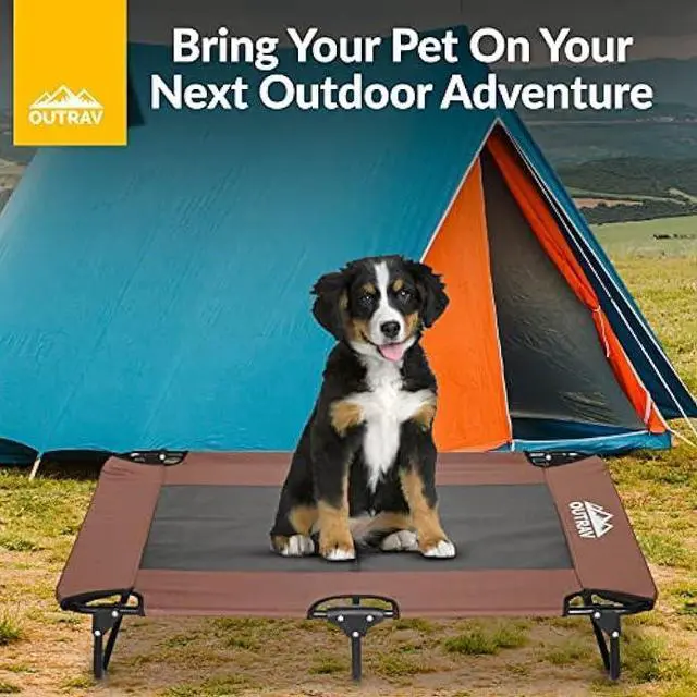 Alt view image 7 of 7 - Elevated Dog Cot with Steel Frame - Foldable Raised Play and Rest Bed for Dogs and Cats - Heavy Duty Strong Material Dog Bed - Pet Cot with Bonus Storage Bag (Large 42 x 24 x 8, Brown)