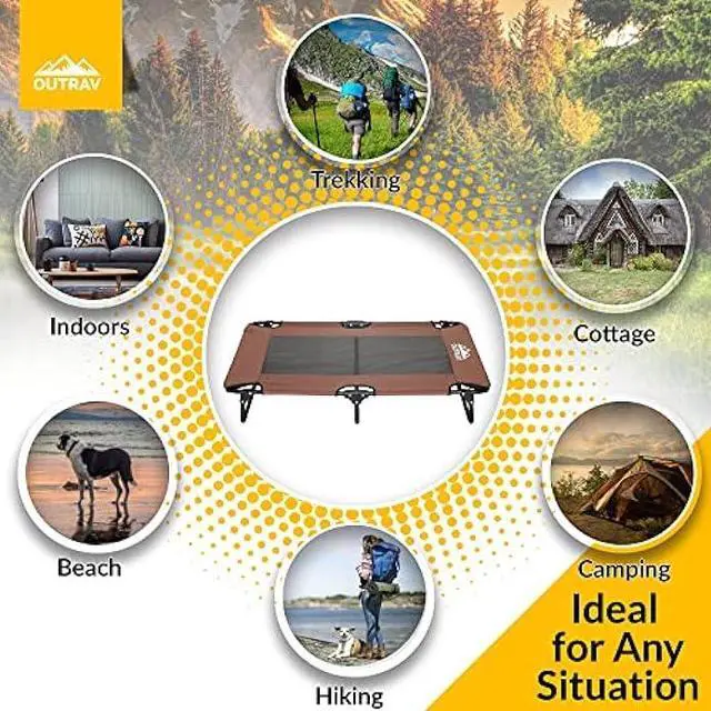 Alt view image 6 of 7 - Elevated Dog Cot with Steel Frame - Foldable Raised Play and Rest Bed for Dogs and Cats - Heavy Duty Strong Material Dog Bed - Pet Cot with Bonus Storage Bag (Large 42 x 24 x 8, Brown)