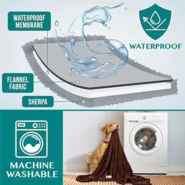 Alt view image 4 of 7 - PetAmi Waterproof Dog Blanket for Bed, XL Dog Pet Blanket Couch Cover Protector, Sherpa Fleece Leakproof Blanket for Crate Kennel Sofa Furniture Queen Bed Protection Reversible Soft 90x90 Brown Brown