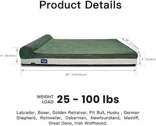 Alt view image 2 of 6 - Laifug Orthopedic Memory Foam Dog Bed with Durable Water Proof Liner and Removable Washable Cover (Large (46x28x8), Dark Green)