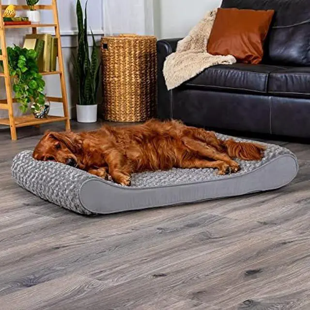 Alt view image 4 of 6 - Furhaven Orthopedic Dog Bed for Large Dogs w/ Removable Washable Cover, For Dogs Up to 75 lbs - Ultra Plush Faux Fur & Suede Luxe Lounger Contour Mattress - Gray, Jumbo/XL