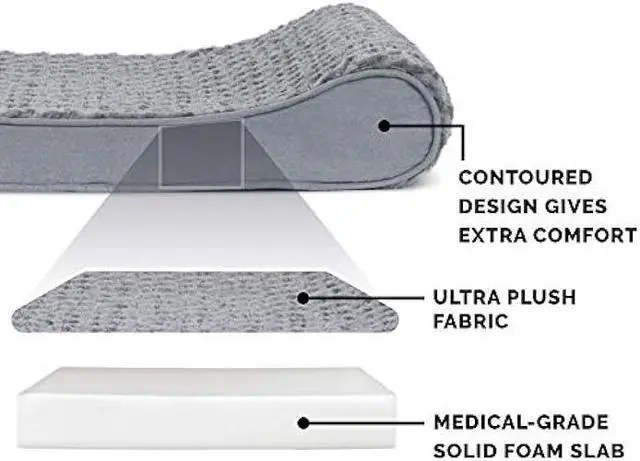 Alt view image 5 of 6 - Furhaven Orthopedic Dog Bed for Large Dogs w/ Removable Washable Cover, For Dogs Up to 75 lbs - Ultra Plush Faux Fur & Suede Luxe Lounger Contour Mattress - Gray, Jumbo/XL