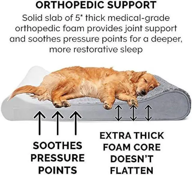 Alt view image 6 of 6 - Furhaven Orthopedic Dog Bed for Large Dogs w/ Removable Washable Cover, For Dogs Up to 75 lbs - Ultra Plush Faux Fur & Suede Luxe Lounger Contour Mattress - Gray, Jumbo/XL