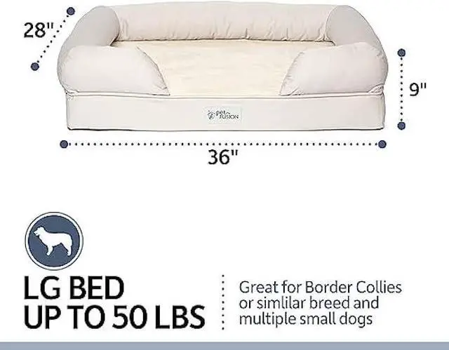 Alt view image 2 of 6 - PetFusion Ultimate Dog Bed, Orthopedic Memory Foam, Multiple Sizes/Colors, Medium Firmness Pillow, Waterproof Liner, YKK Zippers, Breathable 35% Cotton Cover,1yr. Warranty, Large (36x28), Sandstone