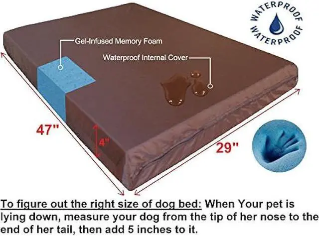 Alt view image 2 of 6 - Dogbed4less XL Orthopedic Gel Cooling Memory Foam Dog Bed for Large Pet, Waterproof Liner and 1680 Nylon Brown External Cover, 47X29X4 Inches (Fit 48X30 Crate)
