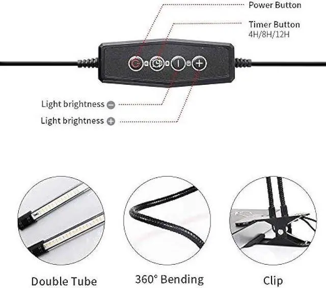 Alt view image 5 of 6 - GooingTop LED Grow Light,6000K Full Spectrum Clip Plant Growing Lamp with White Red LEDs for Indoor Plants,5-Level Dimmable,Auto On Off Timing 4 8 12Hrs