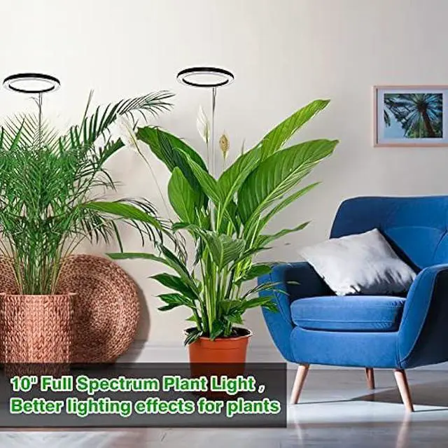 Alt view image 2 of 7 - 10 LED Ring Grow Lights for Indoor Plants, 160LEDs 6000K Full Spectrum Large Plant Light for Indoor Plants, Height Adjustable Growing Lamp with Auto On/Off Timer 3/9/12H, 9 Dimmable Brightness