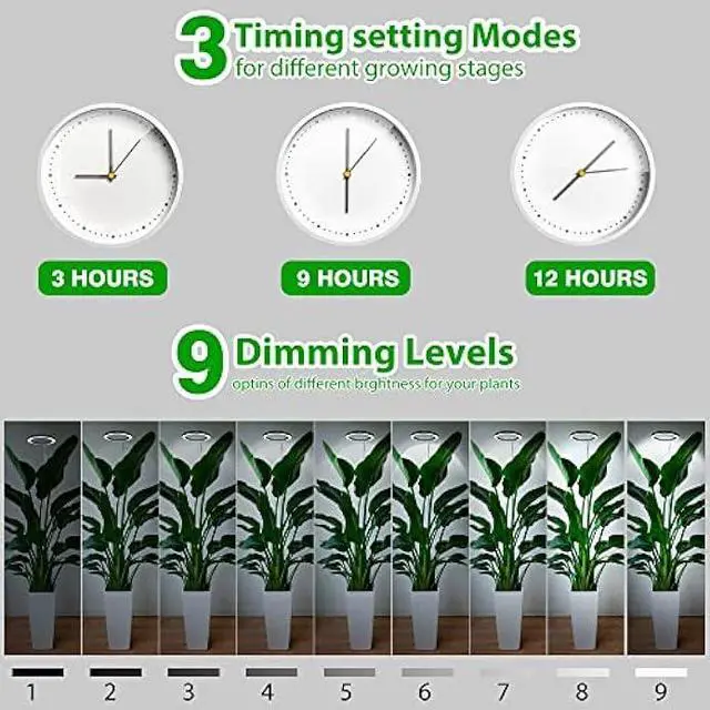 Alt view image 5 of 7 - 10 LED Ring Grow Lights for Indoor Plants, 160LEDs 6000K Full Spectrum Large Plant Light for Indoor Plants, Height Adjustable Growing Lamp with Auto On/Off Timer 3/9/12H, 9 Dimmable Brightness