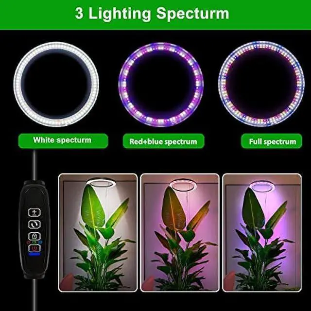 Alt view image 6 of 7 - 10 LED Ring Grow Lights for Indoor Plants, 160LEDs 6000K Full Spectrum Large Plant Light for Indoor Plants, Height Adjustable Growing Lamp with Auto On/Off Timer 3/9/12H, 9 Dimmable Brightness