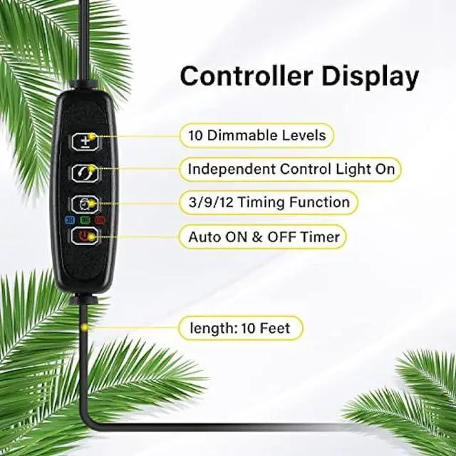 Alt view image 4 of 6 - iPower 60W LED Plant Grow Light Strips Full Spectrum for Indoor Plants with Auto ON/Off 3/9/12H Timer, 10 Dimmable Levels 48 LEDs, Sunlike Grow Lamp for Hydroponics Succulent, 4 Tubes, Red&Blue