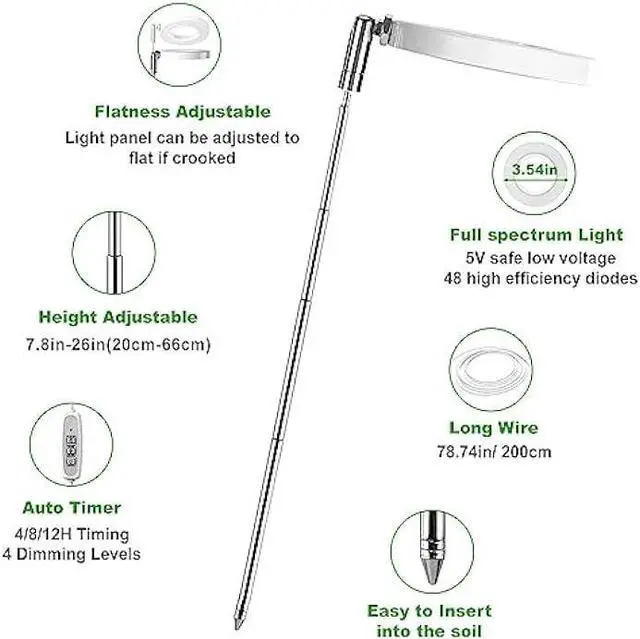 Alt view image 3 of 6 - LORDEM Grow Light, Full Spectrum LED Plant Light for Indoor Plants, Height Adjustable Growing Lamp with Auto On/Off Timer 4/8/12H, 4 Dimmable Brightness, Ideal for Small Plants, 2 Packs