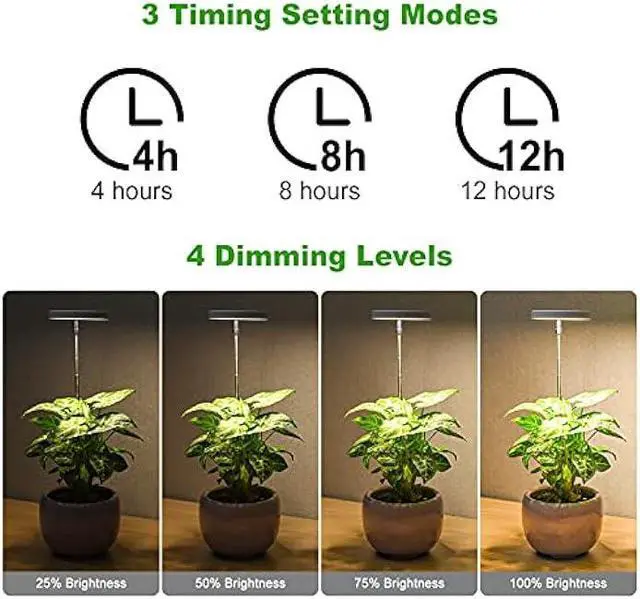 Alt view image 4 of 6 - LORDEM Grow Light, Full Spectrum LED Plant Light for Indoor Plants, Height Adjustable Growing Lamp with Auto On/Off Timer 4/8/12H, 4 Dimmable Brightness, Ideal for Small Plants, 2 Packs