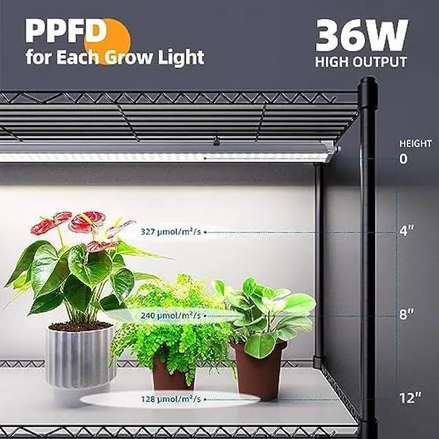 Alt view image 3 of 7 - Barrina Plant Stand with Grow Light, 3FT T5 5000K 36W 3 Packs LED Full Spectrum Indoor DIY Plant Shelf with Grow Lights Flower Pot Stand Display Rack, 4-Tier 35.4x13.8x70.9, Wheel, Built-in Timer