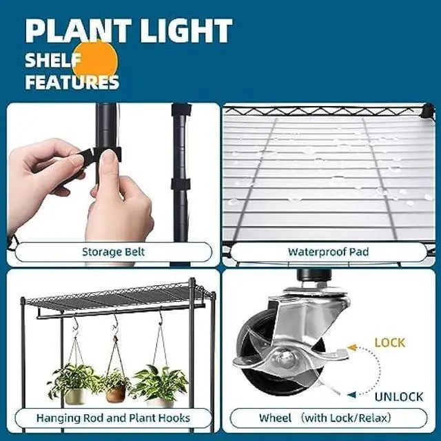 Alt view image 5 of 7 - Barrina Plant Stand with Grow Light, 3FT T5 5000K 36W 3 Packs LED Full Spectrum Indoor DIY Plant Shelf with Grow Lights Flower Pot Stand Display Rack, 4-Tier 35.4x13.8x70.9, Wheel, Built-in Timer