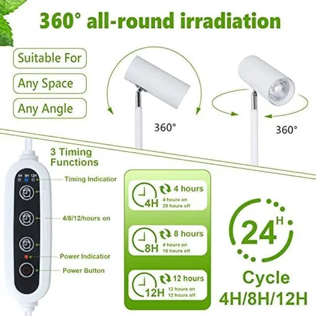 Alt view image 5 of 6 - HMVPL White Grow Lights for Indoor Plants Full Spectrum,Tall Plant Light for Indoor Growing with 20W COB Plant Light Bulb,4/8/12H Timer,Led Growth Floor Lamp for Large Plant Seedling(6 Level Height)