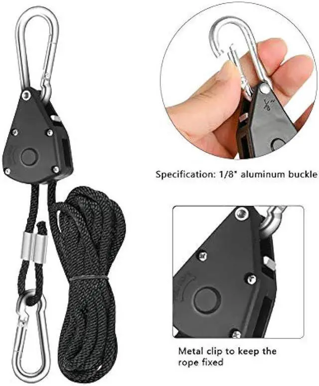 Alt view image 3 of 7 - 8 Pairs 1/8 Heavy Duty Ratchet Hangers, Adjustable Rope Hangers, Grow Light Rope Hangers for Grow Plant Fan Filter Light Room Equipment, 150 LB Capacity per Pair