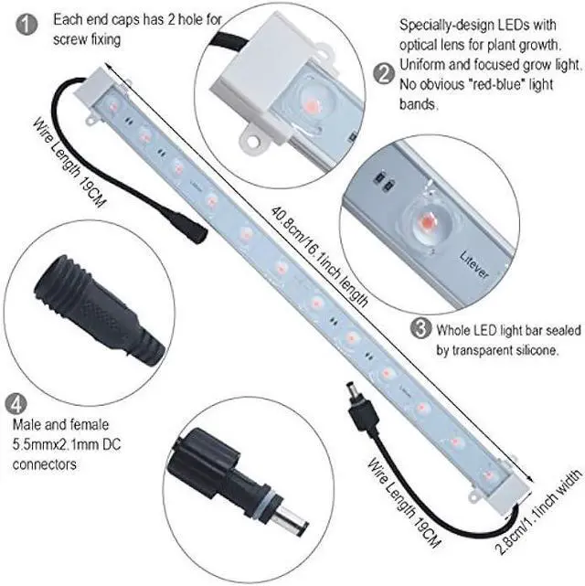 Alt view image 5 of 6 - Grow Light Strip Kit 45W, 4 pcs 16 Inches LED Grow Light Strips with Extension Cables, Mounting Accessories for Greenhouse, Grow Shelf. Perfect for Indoor Growing-(4-Strip-Kit)