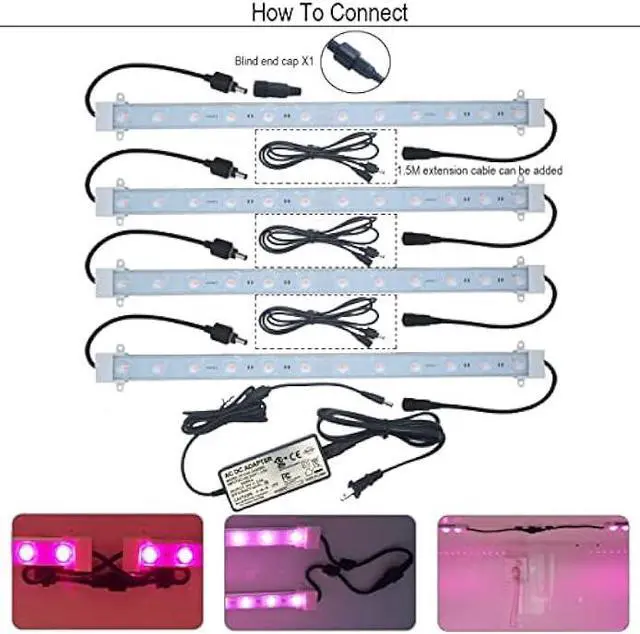 Alt view image 4 of 6 - Grow Light Strip Kit 45W, 4 pcs 16 Inches LED Grow Light Strips with Extension Cables, Mounting Accessories for Greenhouse, Grow Shelf. Perfect for Indoor Growing-(4-Strip-Kit)