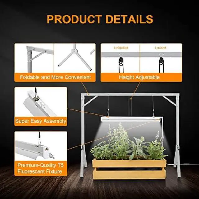 Alt view image 4 of 7 - iPower 2 Feet T5 Fluorescent Grow Light System with Foldable Stand Rack for Plant Seed Starting, 24W, 1 Pack