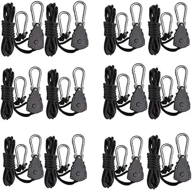 Main image of Zazzy 6-Pairs 1/8 Inch Adjustable Rope Hanger for Grow Light, Heavy Duty Ratchet Tie Down Strap with Reinforced Gear, Heavy Duty Rope Clip Hanger for Various Tie-Down Uses