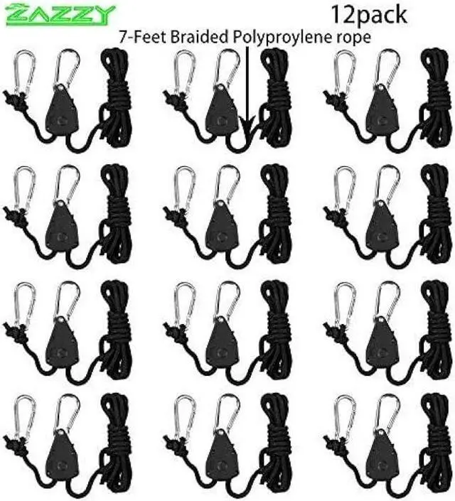 Alt view image 5 of 5 - Zazzy 6-Pairs 1/8 Inch Adjustable Rope Hanger for Grow Light, Heavy Duty Ratchet Tie Down Strap with Reinforced Gear, Heavy Duty Rope Clip Hanger for Various Tie-Down Uses