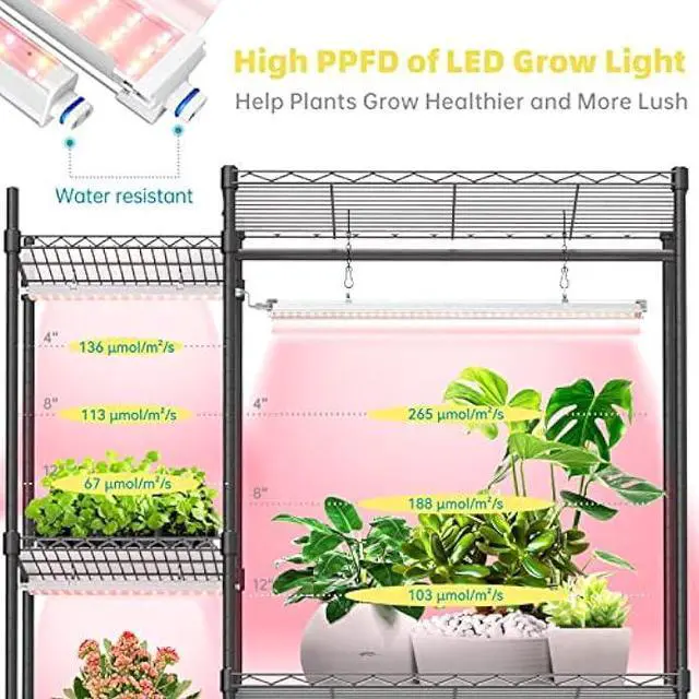 Alt view image 7 of 7 - Bstrip Plant Shelf with Grow Light, Grow Light Shelf with 78W T5 Full Spectrum Grow Light , Plant Stand with Grow Light , Dimmable Plant Light with Timer, Seed Starting, Tray (41.4L x 13.8W x 63H)
