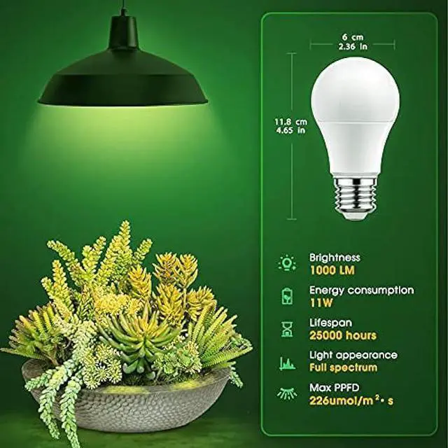 Alt view image 2 of 7 - Grow Light Bulbs, WEEGrow LED Grow Light Bulb A19 Bulb, Full Spectrum Grow Light Bulb, Plant Light Bulb E26 Base, 11W Grow Bulb 100W Equivalent, Grow Light for Indoor Plant, Seed Starting, Veg, 6 Pack