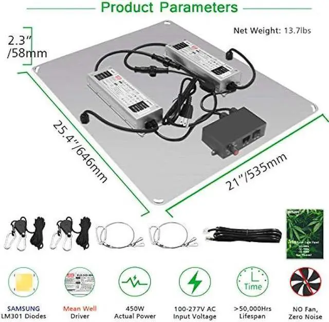 Alt view image 7 of 7 - MIXJOY LED Grow Lights GL-4000d/450W Full Spectrum with Samsung LM301 LED Diodes&MeanWell Driver Daisy-Chain Dimmable Function for Indoor Hydroponic Plants (5x5ft Bloom &1212pcs LEDs)