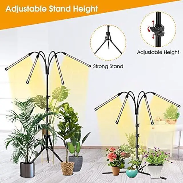 Alt view image 4 of 6 - Wolezek Grow Lights for Indoor Plants, 4-Head Full Spectrum LED Grow Light with Adjustable Tripod Stand 15-61 inches for Seed Starting, 3500K 6500K 660nm White Red Floor Plant Lamp with 4/8/12H Timer