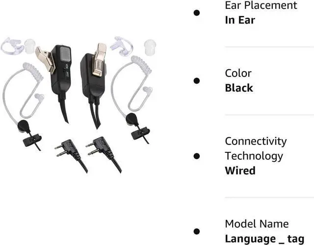 Alt view image 7 of 7 - Two Way Radio Earpiece Noise Canceling Transparent Security Headphones Walkie Talkie Earphone with PTT/VOX  Pair