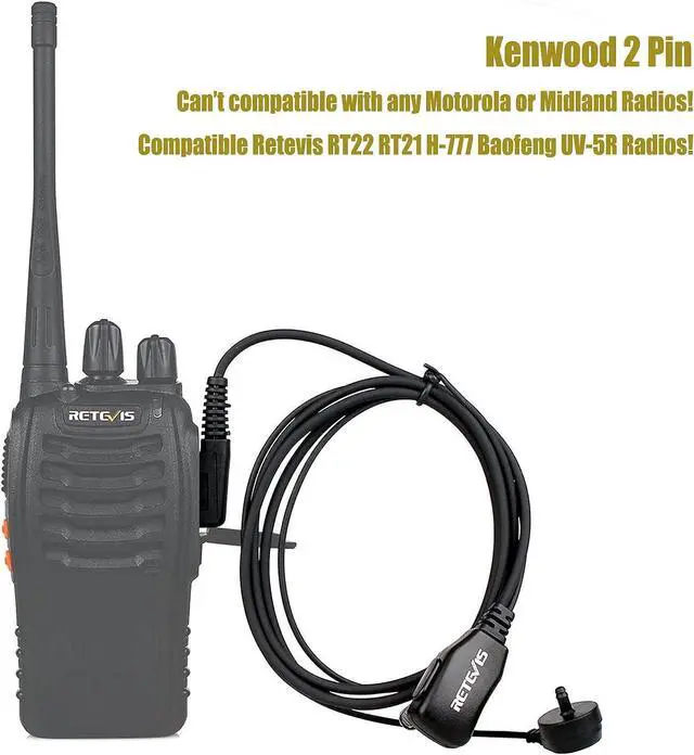 Alt view image 2 of 7 - Case of 10, Retevis Walkie Talkies Earpiece with Mic 2 Pin Acoustic Tube Headset Compatible with Baofeng UV-5R Retevis H-777 RT21 RT22 Arcshell AR-5 Two Way Radio
