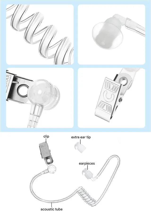 Alt view image 6 of 7 - 10-Pack Replacement Acoustic Coil Tube with Clip for Baofeng Retevis Midland Kenwood Motorola 2 Way Radio Audio Walkie talkies Headsets Secret Spy Game Earpiece