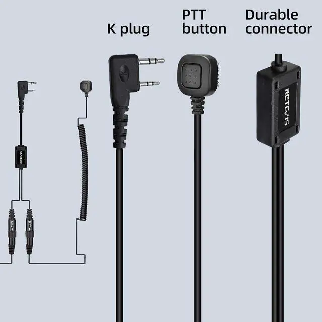 Alt view image 5 of 7 - Retevis Open/Full Face Helmet Walkie Talkie Headset with Mic, Compatible RT22 RT21 H-777 RT68 RT22S RB29 Baofeng UV-5R pxton Walkie-Talkie, Headset for 2 Way Radio with Finger PTT(1 Pack)
