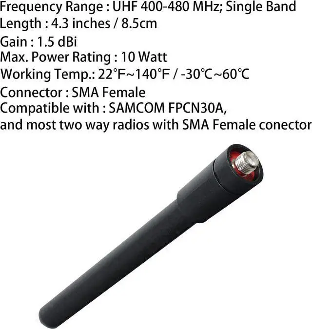 Alt view image 3 of 6 - SAMCOM Walkie Talkie Short Antenna with SMA-Female, 3.4 inch Elastic Antenna for Two Way Radio UHF 400-480MHz, Compatible with Samcom FPCN30A/ FPCN10A (6pcs)
