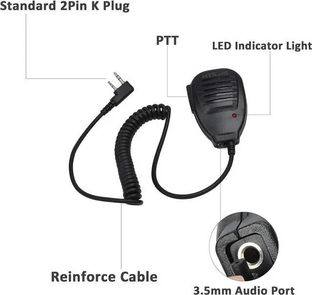 Alt view image 2 of 6 - HYS Walkie-Talkie Handheld Speaker Mic, Shoulder Microphone PTT for BaoFeng UV-5R 5RA 5RB 5RC 5RD 5RE 5REPLUS 3R+ Kenwood Retevis Two Way Radio Accessories (2 Pack)