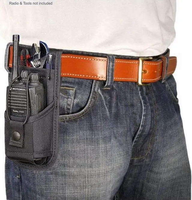 Alt view image 2 of 5 - URH-801 Radio Belt Holster with Tool Pouch Also Functions as a Radio Shoulder Holster has Adjustable Radio Pouch That fits a Radio from 4-3/4" up to 8-1/2" Tall. Made in USA by Holsterguy.