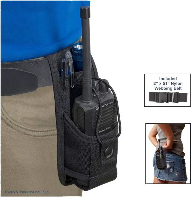 Alt view image 5 of 5 - URH-801 Radio Belt Holster with Tool Pouch Also Functions as a Radio Shoulder Holster has Adjustable Radio Pouch That fits a Radio from 4-3/4" up to 8-1/2" Tall. Made in USA by Holsterguy.