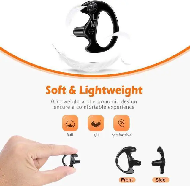 Alt view image 5 of 7 - Zeadio 8-Pair Radio Earpiece, Soft Silicone Earmould Earbud Earplug for Walkie Talkie Acoustic Earpiece Headset, Two-Way Radio Coil Tube Audio Kits - Black