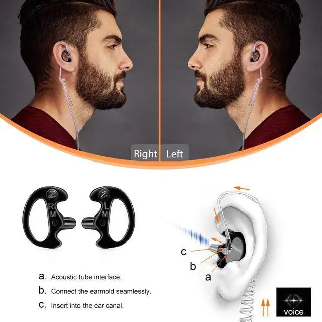 Alt view image 6 of 7 - Zeadio 8-Pair Radio Earpiece, Soft Silicone Earmould Earbud Earplug for Walkie Talkie Acoustic Earpiece Headset, Two-Way Radio Coil Tube Audio Kits - Black
