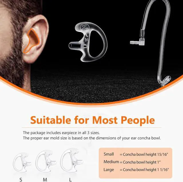 Alt view image 4 of 7 - Zeadio 3.5mm Receiver/Listen ONLY Surveillance Headset Earpiece with Acoustic Tube and Earmold Earpiece for Smartphone, Two-Way Radios, Transceivers and Radio Speaker Mics Jacks (Pack of 2)