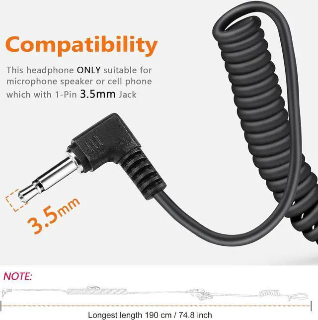 Alt view image 3 of 7 - Zeadio 3.5mm Receiver/Listen ONLY Surveillance Headset Earpiece with Acoustic Tube and Earmold Earpiece for Smartphone, Two-Way Radios, Transceivers and Radio Speaker Mics Jacks (Pack of 2)