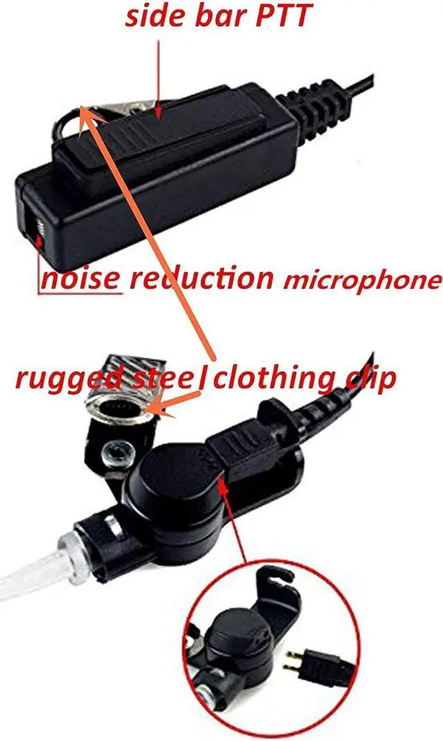 Alt view image 3 of 7 - 2 Wire Acoustic Tube Earpiece Mic Headset Mic Compatible with Motorola XTS 1500 XTS 2500 XTS 3000 XTS 3500 XTS 5000 XTS 5000R HT 1000 JT 1000 MTX 9000 MTS 2000 GP 9000 Two-Way Radio