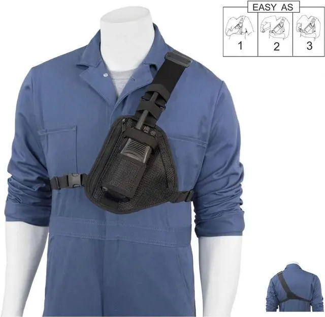 Alt view image 4 of 5 - HOLSTERGUY RCH-101M (MESH) Radio Chest Harness Shoulder Radio Holster Chest Pack Adjustable Single Radio Pouch Two-Way Radio Holster for Motorola Radios and Walkie Talkies RCH-101M Made in USA