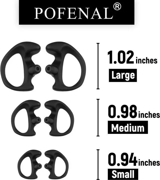 Alt view image 3 of 7 - POFENAL Universal Replacement Insert Silicone Soft Earmold for Baofeng Motorola Kenwood Retevis Midland Two Way Radios Headset (Black, 8 Pair, Large_2 Pair; Medium_4 Pair; Small_ 2 Pair)