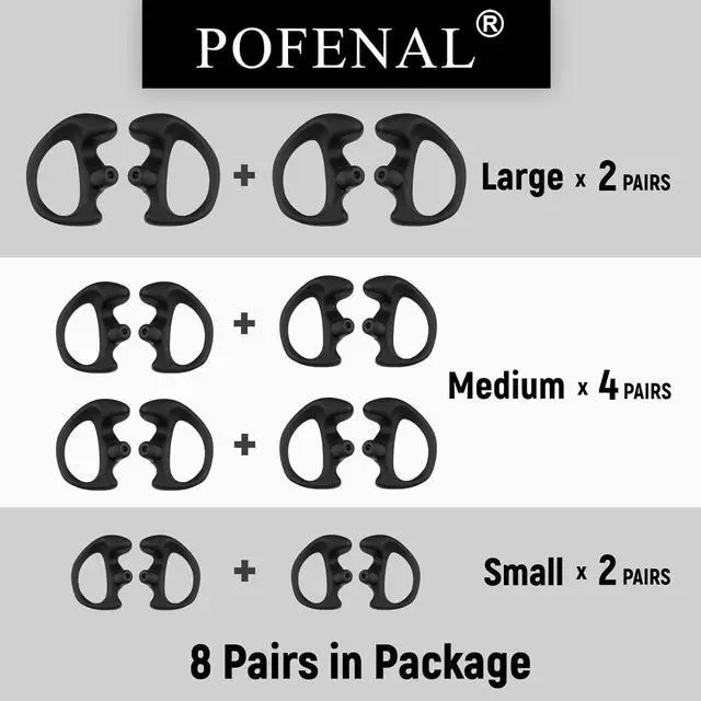 Alt view image 2 of 7 - POFENAL Universal Replacement Insert Silicone Soft Earmold for Baofeng Motorola Kenwood Retevis Midland Two Way Radios Headset (Black, 8 Pair, Large_2 Pair; Medium_4 Pair; Small_ 2 Pair)