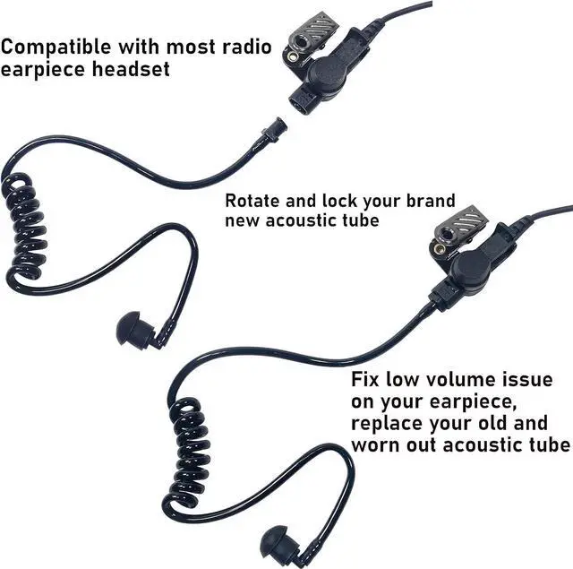 Alt view image 3 of 5 - MaximalPower Twist On Replacement Black Coiled Acoustic Tube for Two-Way Radio Surveillance and Listen Only Earpiece (5 Pack)